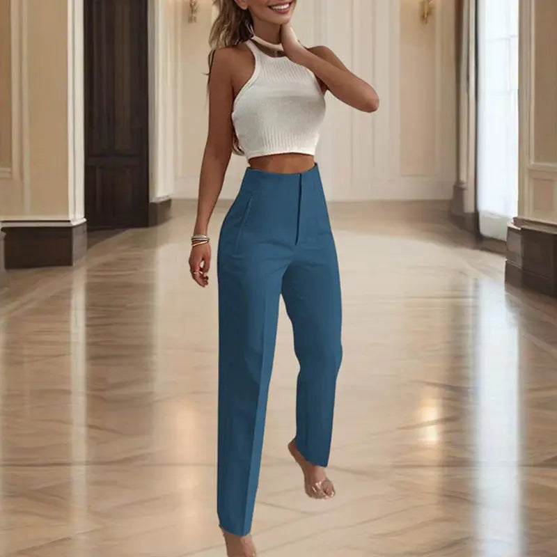 Women's High-Waisted Straight Leg Pants – Stretch, 18 Colors, XS–XL Vicsxox