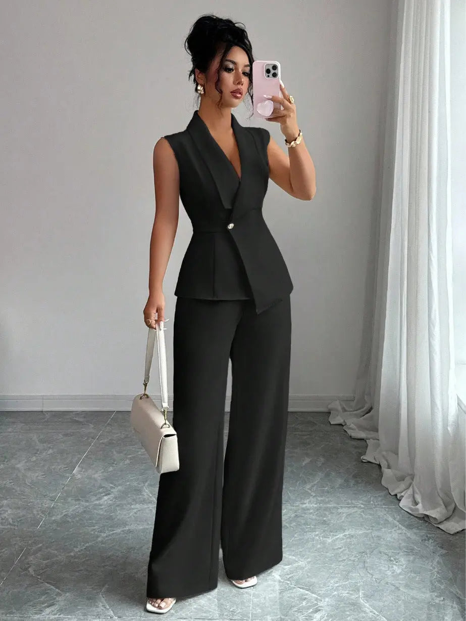 Women's Sleeveless Blazer & Straight-Leg Pants Set – 10 Colors, S–2XL Vicsxox