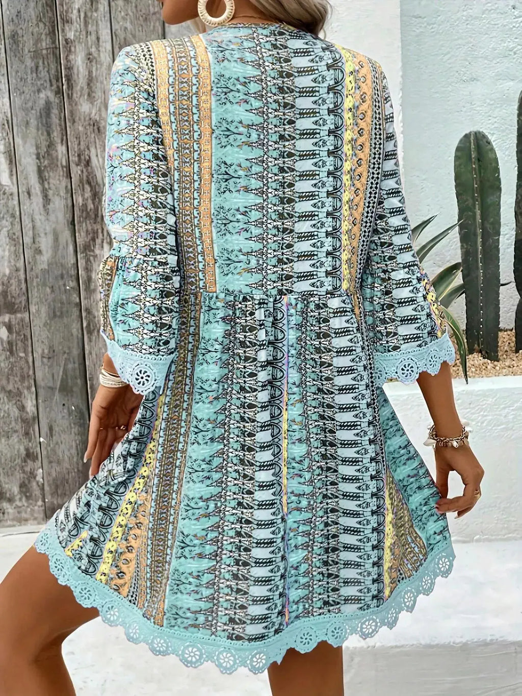 Printed V-Neck A-Line Dress Shopimist