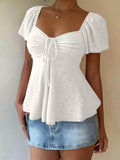 Woman wearing a sweetheart neck flutter sleeve top from Vicsxox