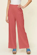 Texture smocked waist wide leg pants, front view
