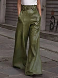 Half elastic waist wide leg pants, front view