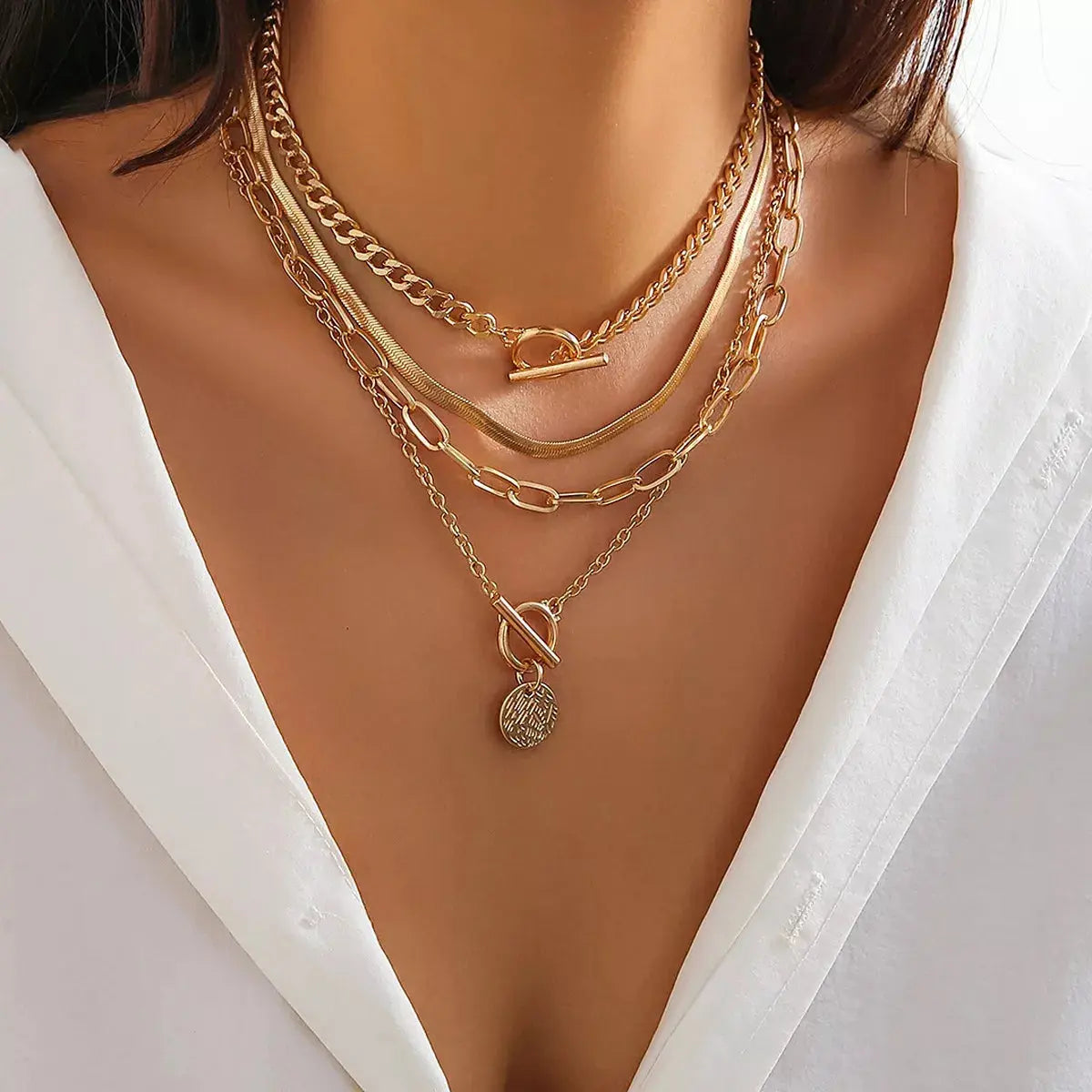 4-piece layered coin pendant necklace set from Vicsxox