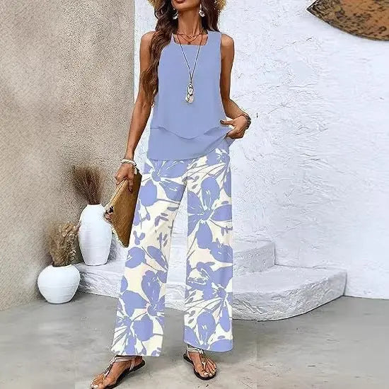 Women's 3D Print Vest & Pants Set – 12 Prints, Stretch Fabric, S–5XL Vicsxox