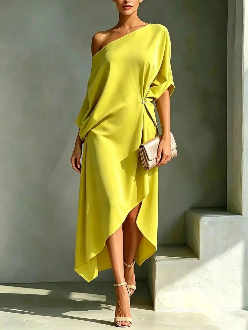 Women's Asymmetrical One-Shoulder Maxi Dress – Plus Size Flowy Formal Gown Vicsxox