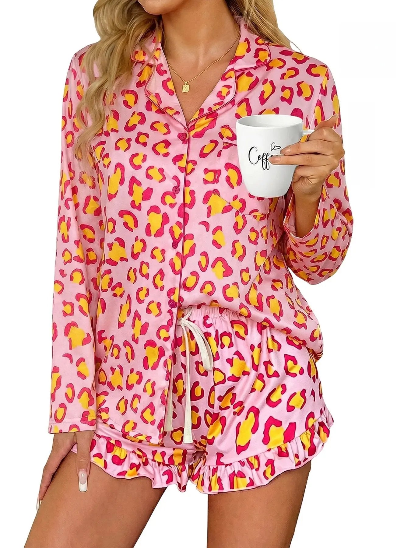 Women’s Milk Silk Leopard Print Pajama Set Vicsxox