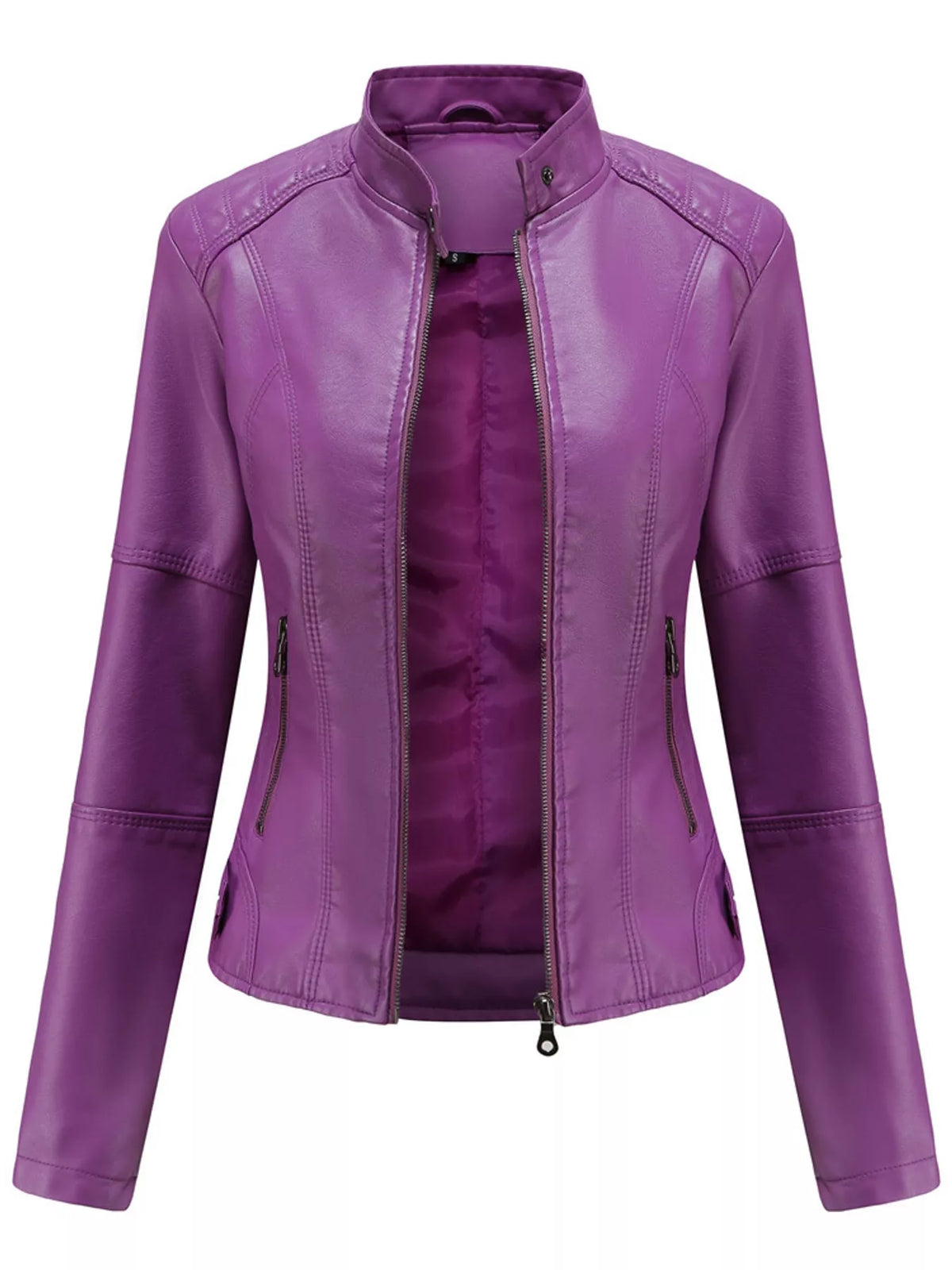 Faux Leather Zip-Up Moto Jacket | XS–4XL