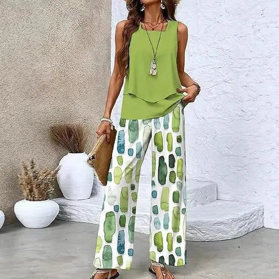 Women's 3D Print Vest & Pants Set – 12 Prints, Stretch Fabric, S–5XL Vicsxox