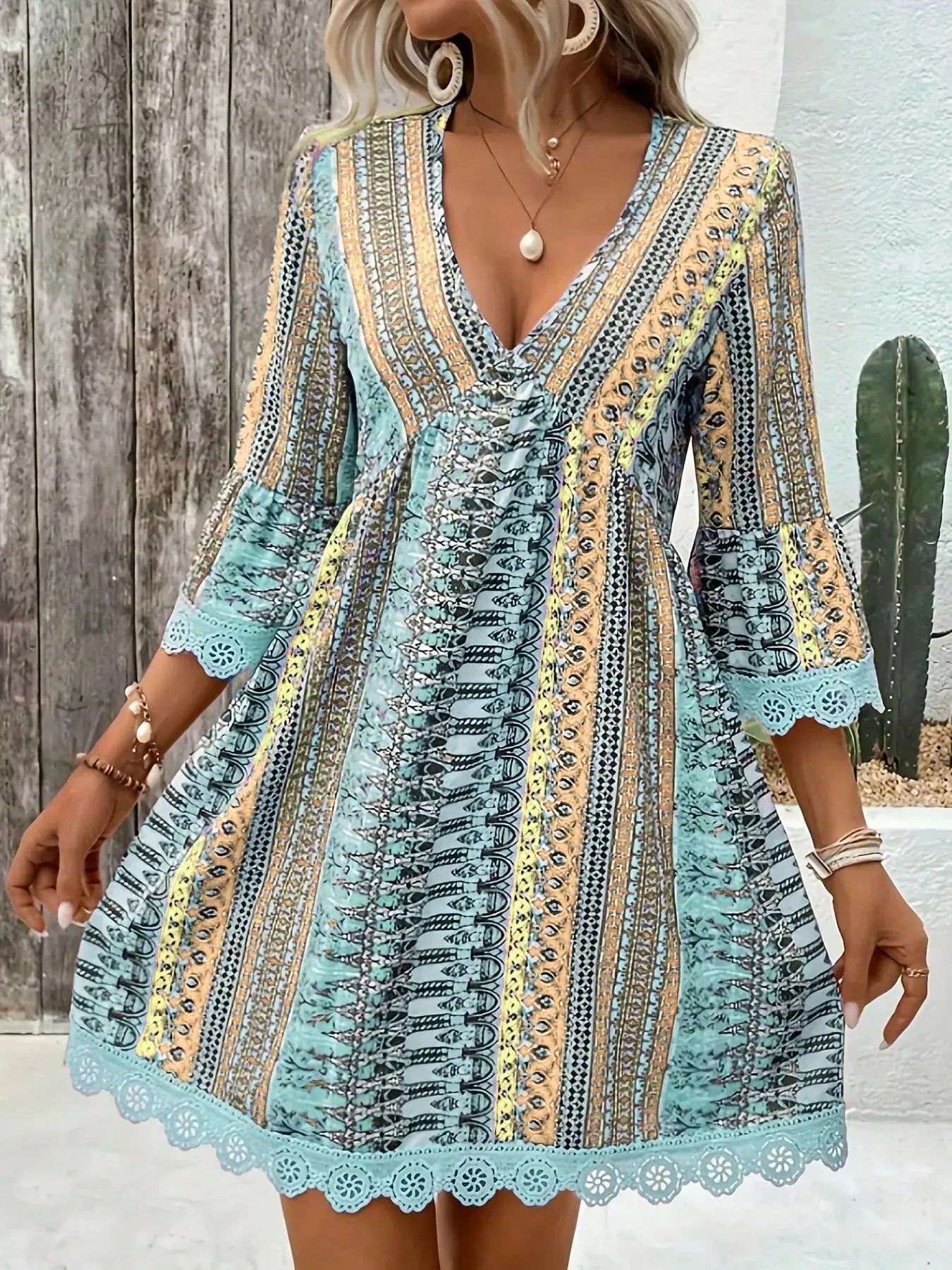 Printed V-Neck A-Line Dress Shopimist
