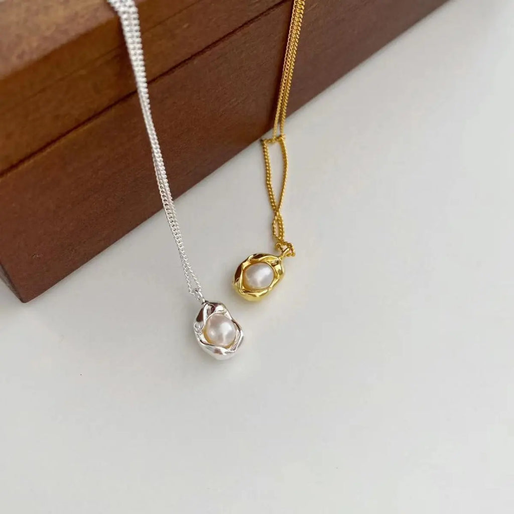 925 sterling silver pearl pendant necklace, front view