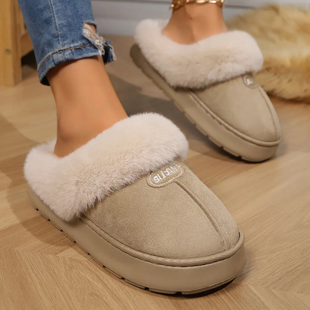 Women Fur Slippers Winter Warm Shoes Suede Plush House Indoor Outdoor Men Couples Cotton Cozy Comfy Faux Fur Slip-On Women House Shoes Memory Foam Suede Fluffy Comfort Plush Anti-Slip Slippers Stevvex