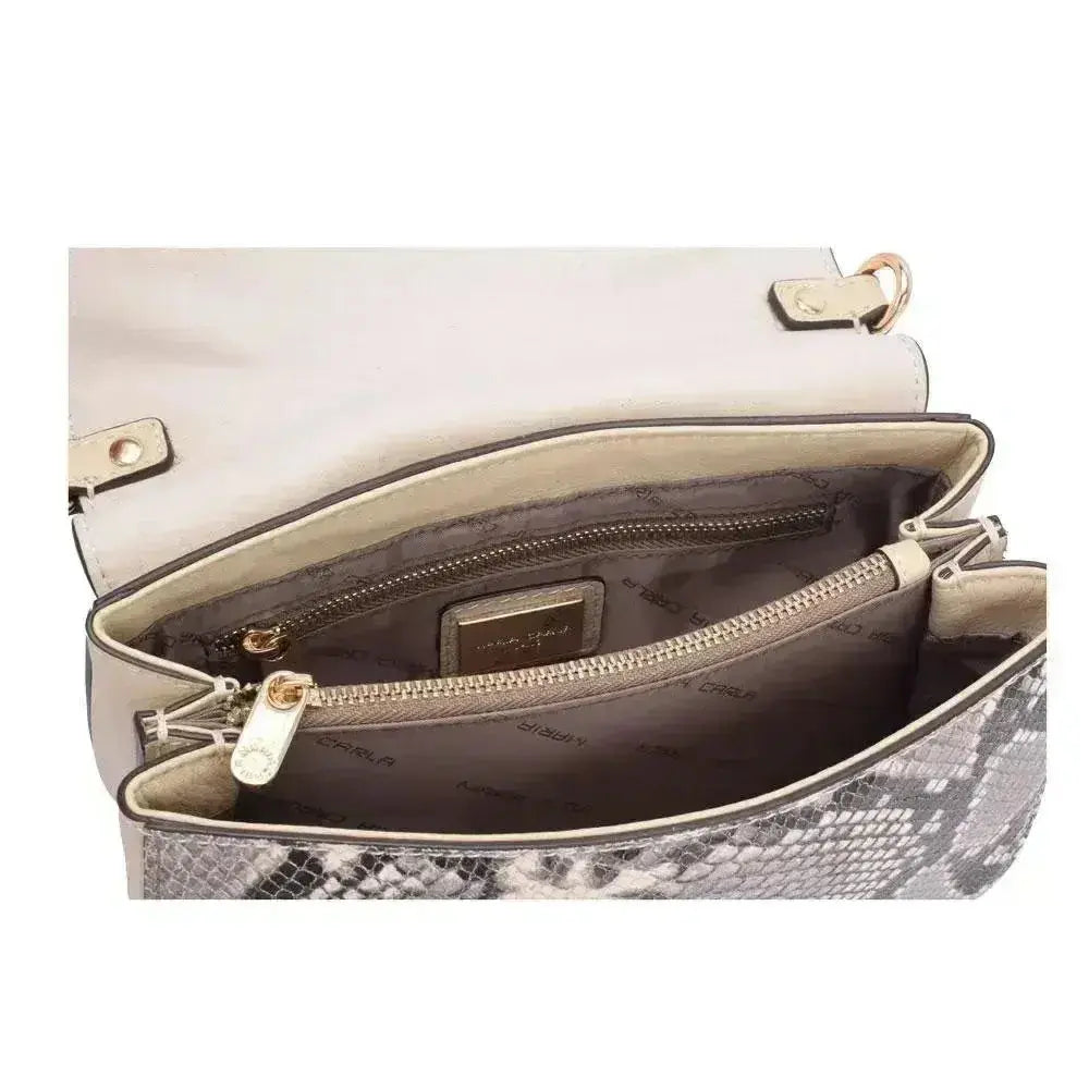 Python-Flap Leather Handbag – Off White, Crossbody Strap Vicsxox