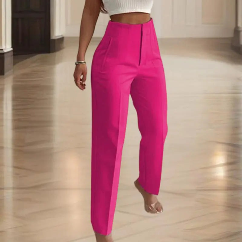 Women's High-Waisted Straight Leg Pants – Stretch, 18 Colors, XS–XL Vicsxox