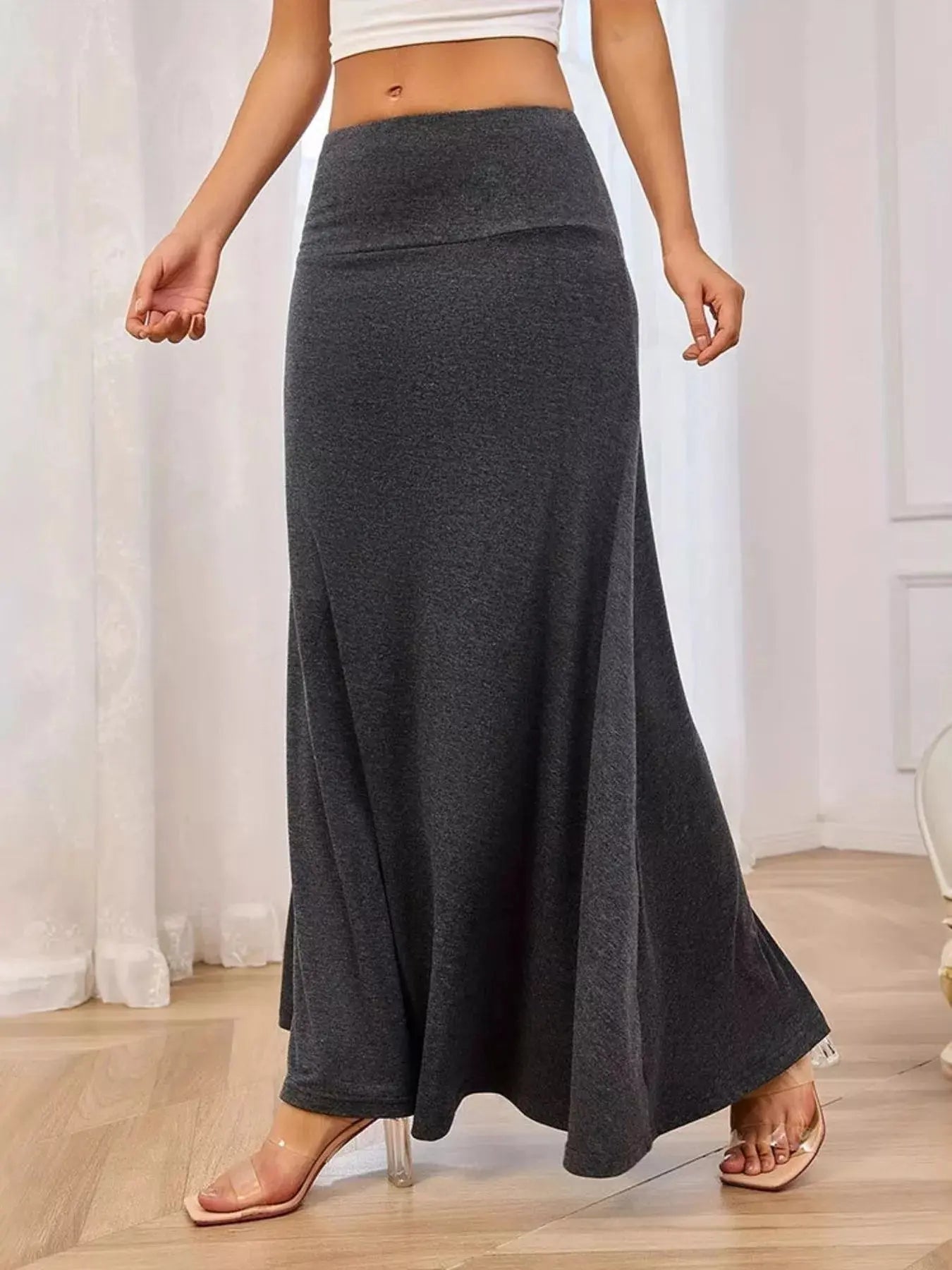 Flowy maxi skirt with wide waistband detail