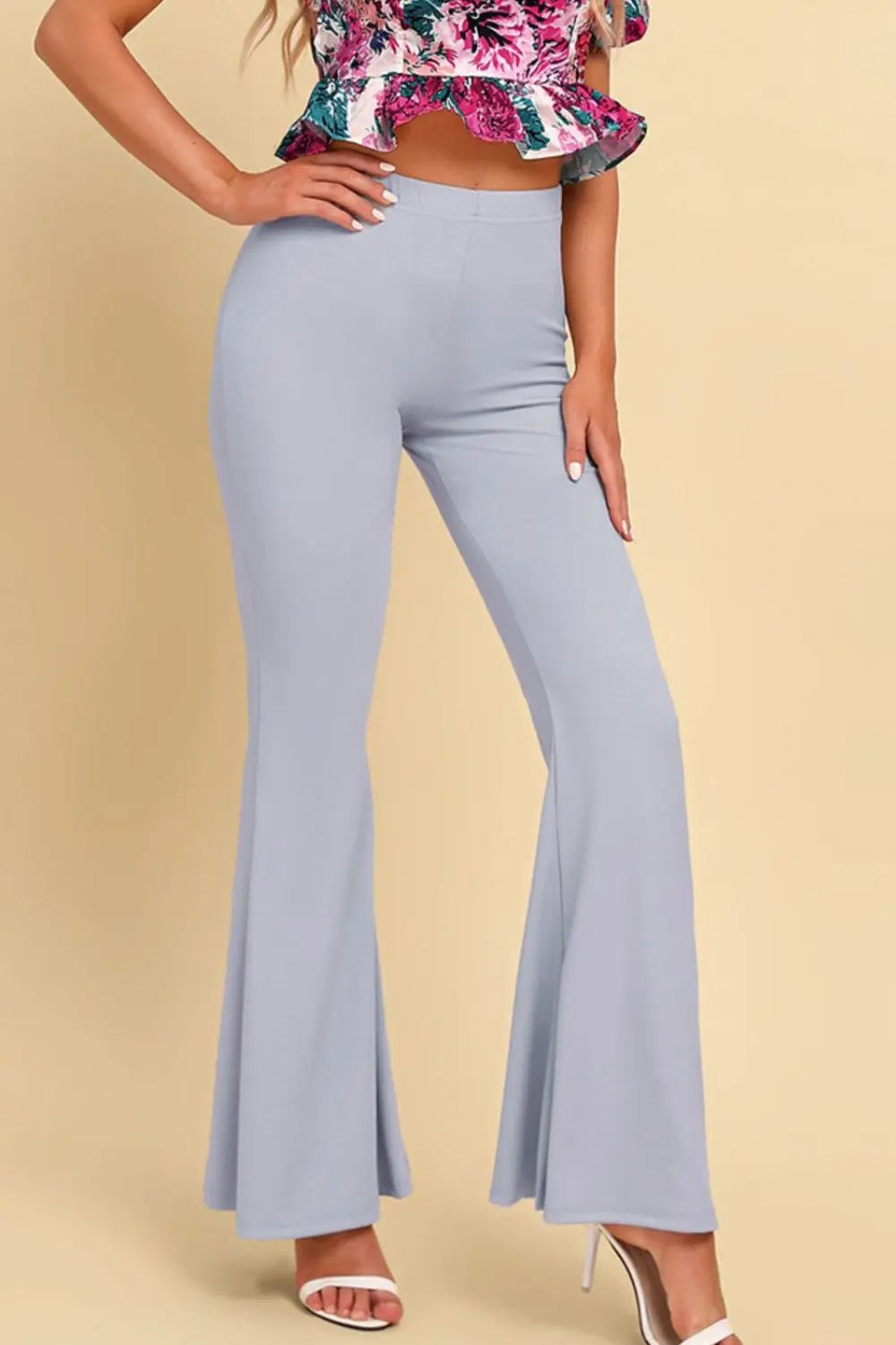 Pull on flared pants styled on model