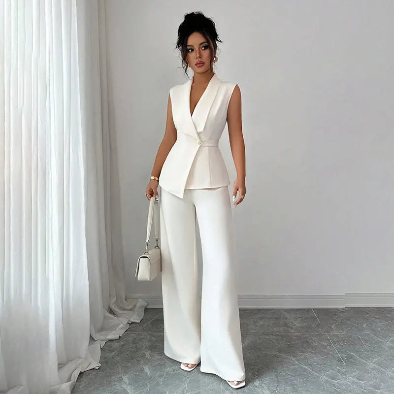 Women's Sleeveless Blazer & Straight-Leg Pants Set – 10 Colors, S–2XL Vicsxox