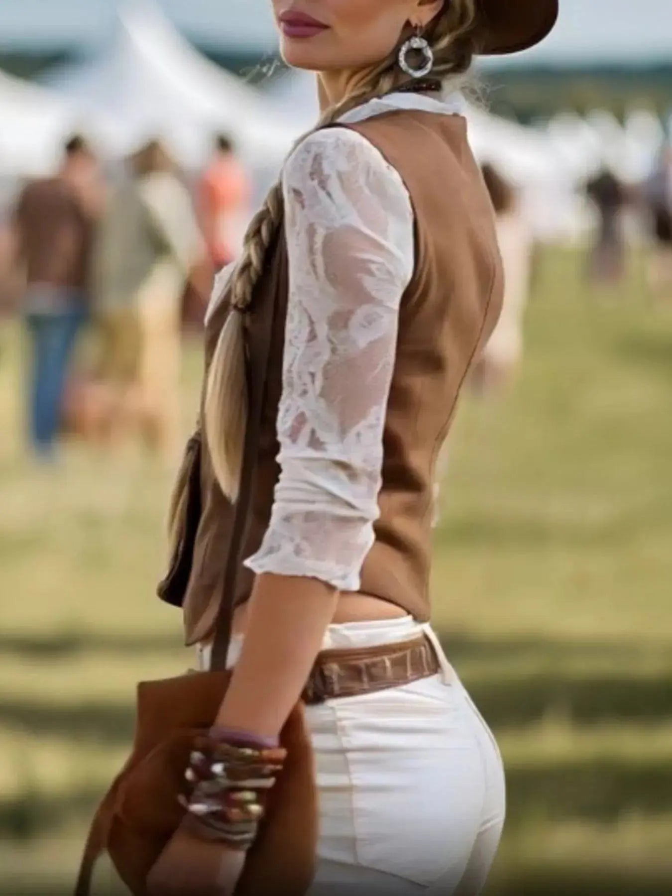 Back view of vintage lace sleeve blouse