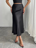 Satin midi skirt, front view