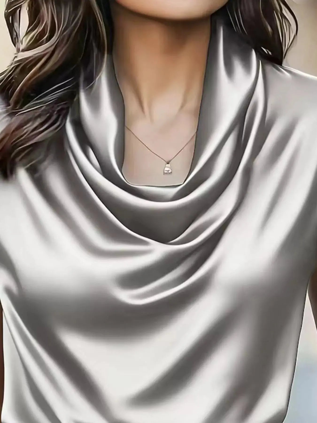 Women's Satin Cowl Neck Blouse – Ruched Detail, 5 Colors, S–2XL Vicsxox