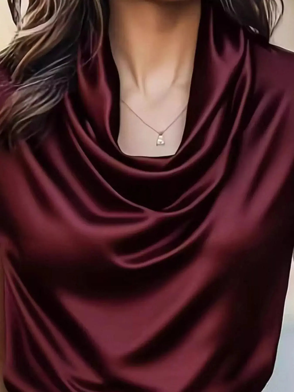 Women's Satin Cowl Neck Blouse – Ruched Detail, 5 Colors, S–2XL Vicsxox