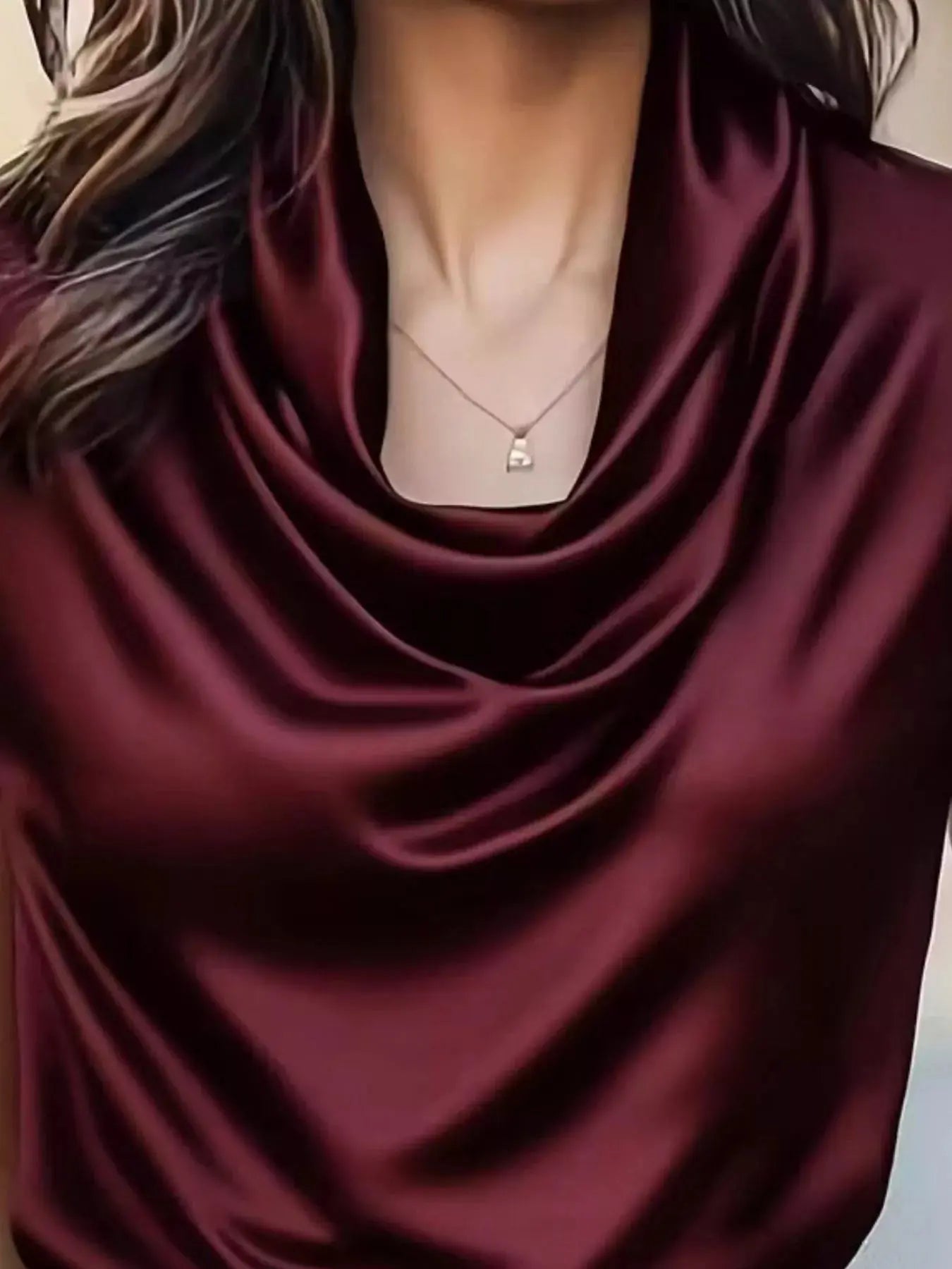 Women's Satin Cowl Neck Blouse – Ruched Detail, 5 Colors, S–2XL Vicsxox