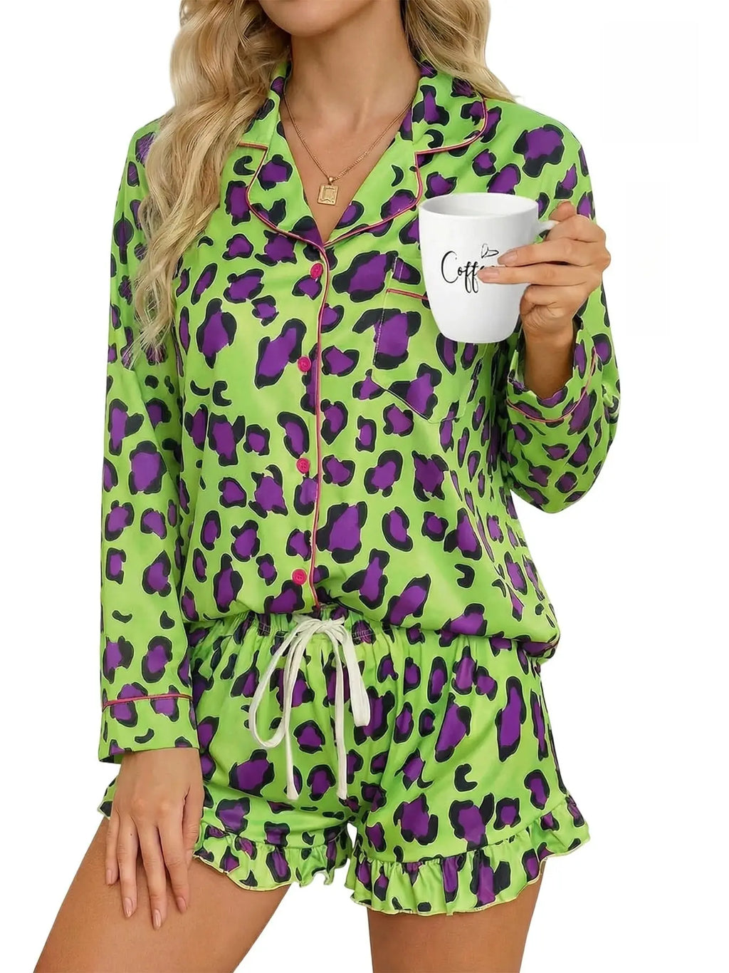 Women’s Milk Silk Leopard Print Pajama Set Vicsxox