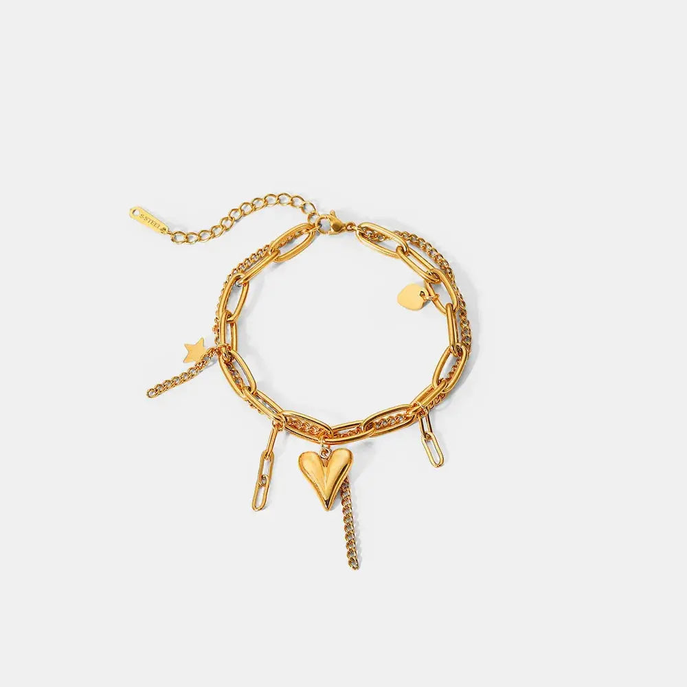 Stainless steel double layered charm bracelet, front view