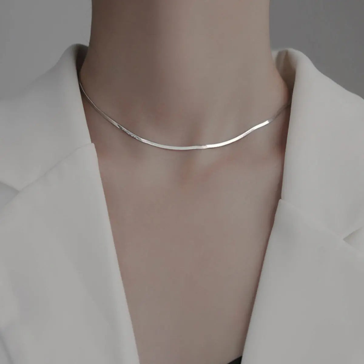 Sterling silver chain necklace styled on model