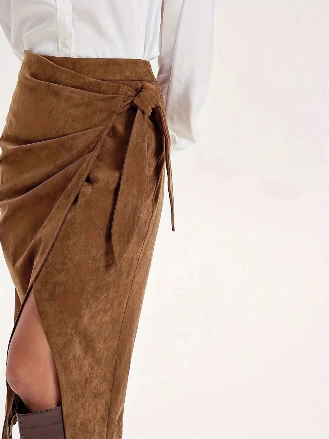 Wrap midi skirt styled on model