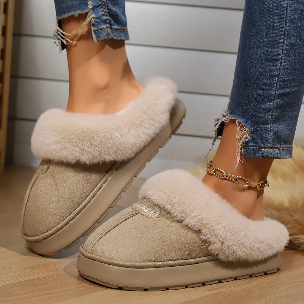 Women Fur Slippers Winter Warm Shoes Suede Plush House Indoor Outdoor Men Couples Cotton Cozy Comfy Faux Fur Slip-On Women House Shoes Memory Foam Suede Fluffy Comfort Plush Anti-Slip Slippers Stevvex