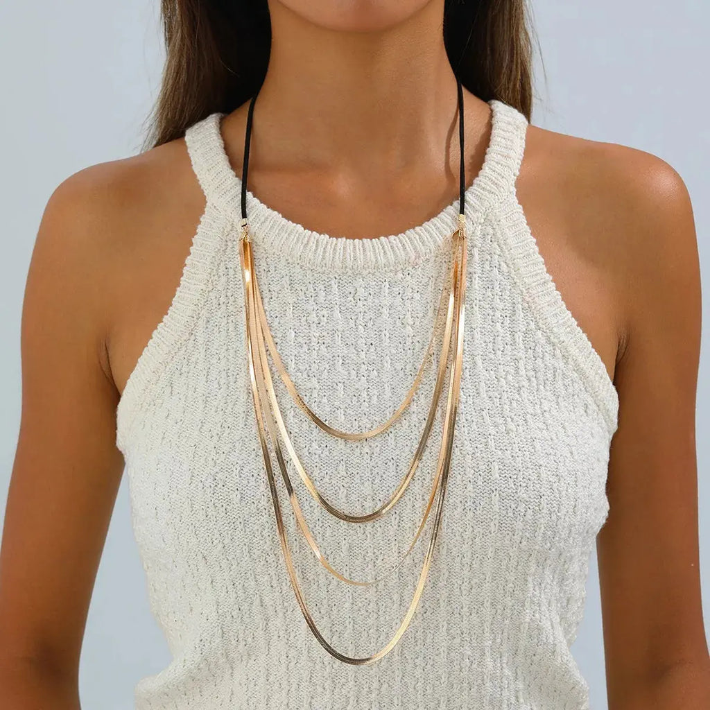 Multi-layered snake chain necklace, front view
