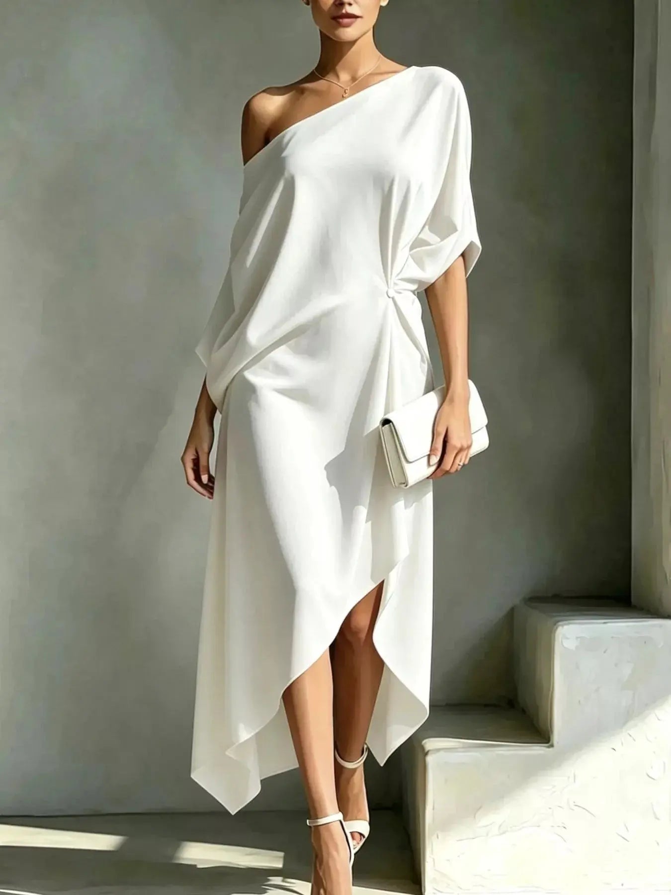 Women's Asymmetrical One-Shoulder Maxi Dress – Plus Size Flowy Formal Gown Vicsxox
