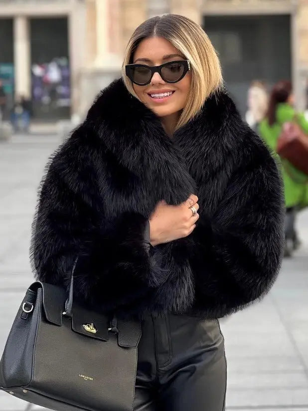 Women's Fluffy Faux Fur Coat | Oversized Lapel Jacket Vicsxox