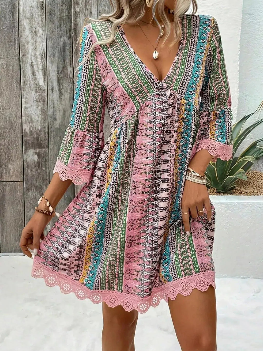 Printed V-Neck A-Line Dress Shopimist