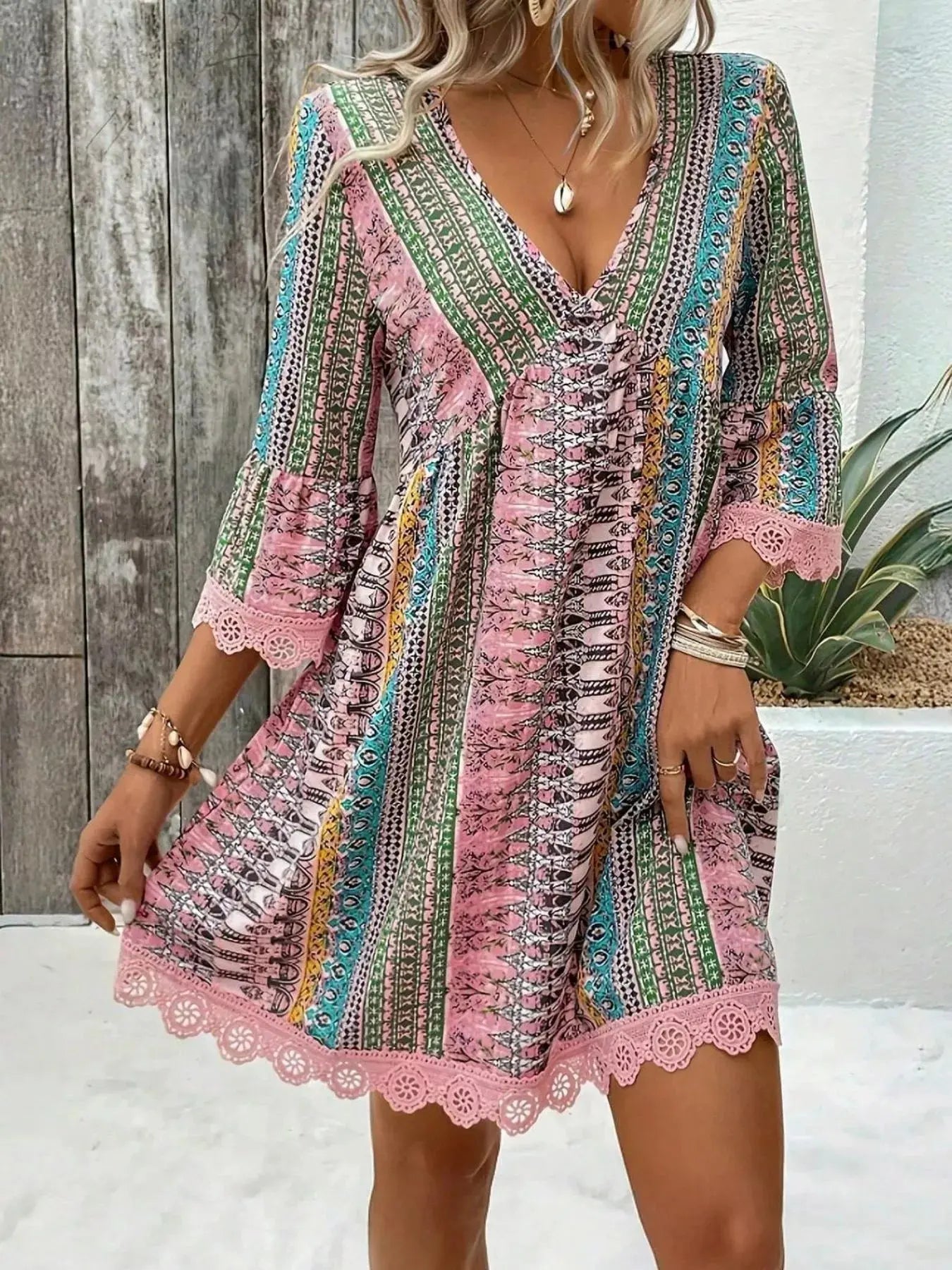 Printed V-Neck A-Line Dress Shopimist
