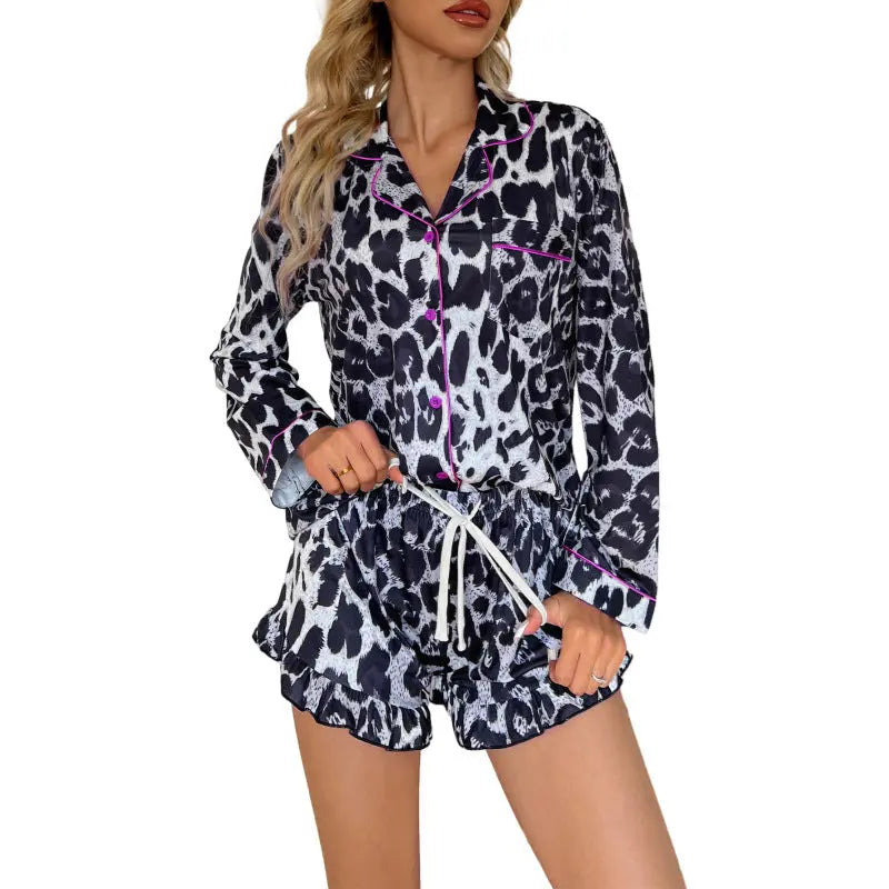 Women’s Milk Silk Leopard Print Pajama Set Vicsxox