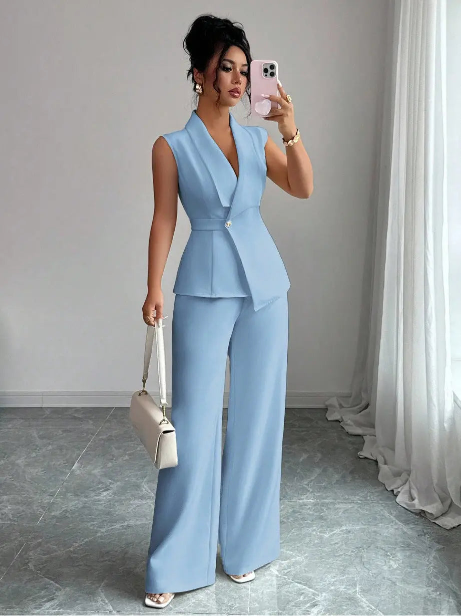 Women's Sleeveless Blazer & Straight-Leg Pants Set – 10 Colors, S–2XL Vicsxox