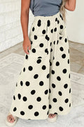 Polka dot wide leg pants detail