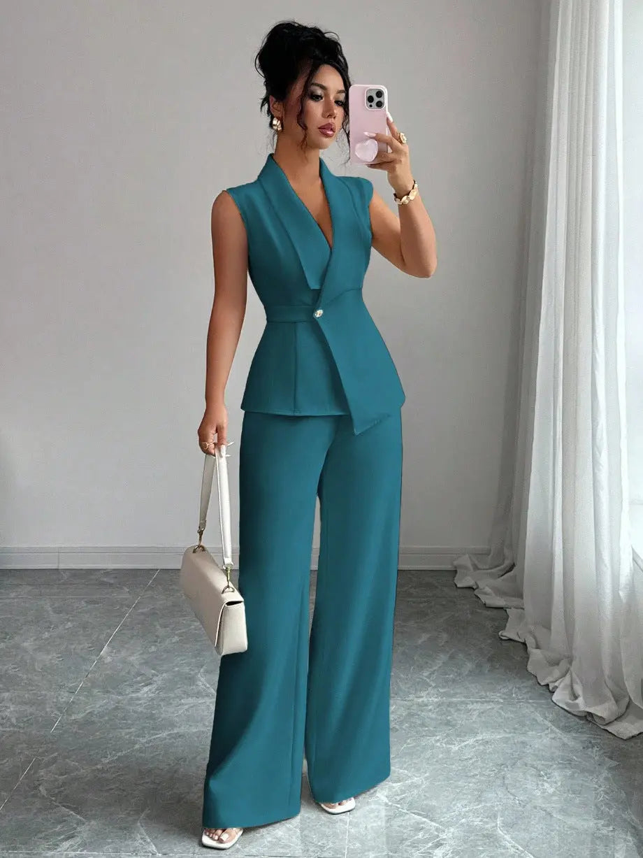 Women's Sleeveless Blazer & Straight-Leg Pants Set – 10 Colors, S–2XL Vicsxox