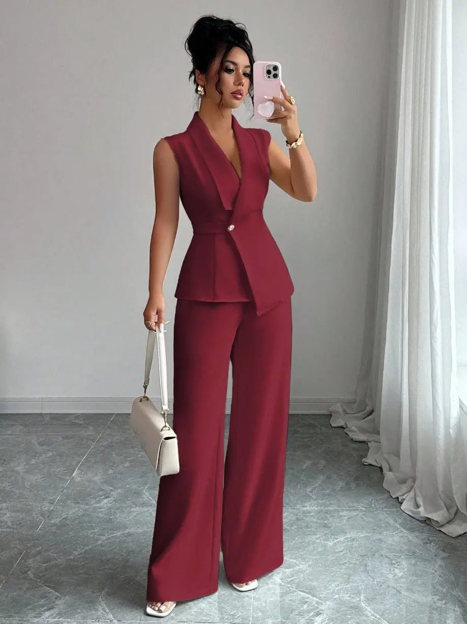 Women's Sleeveless Blazer & Straight-Leg Pants Set – 10 Colors, S–2XL Vicsxox