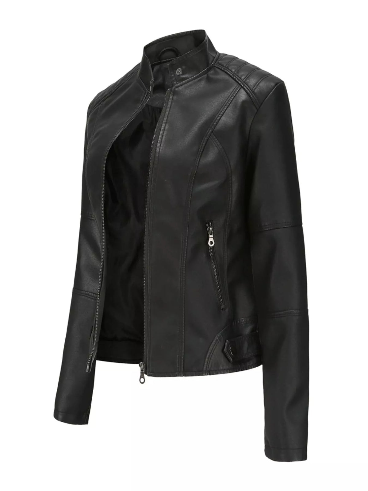 Faux Leather Zip-Up Moto Jacket | XS–4XL