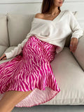 Satin zebra print midi skirt, front view