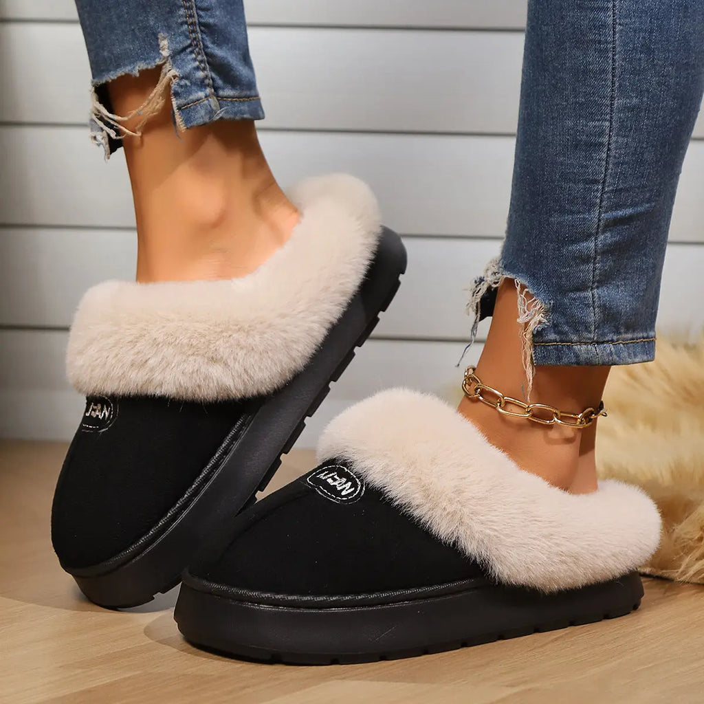 Women Fur Slippers Winter Warm Shoes Suede Plush House Indoor Outdoor Men Couples Cotton Cozy Comfy Faux Fur Slip-On Women House Shoes Memory Foam Suede Fluffy Comfort Plush Anti-Slip Slippers Stevvex