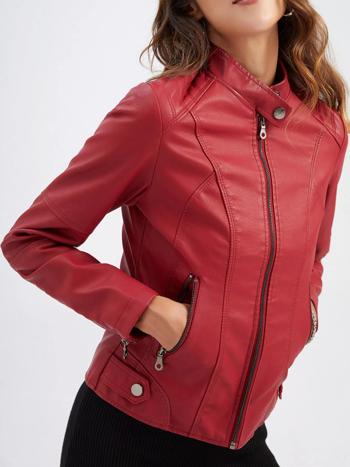 Faux Leather Zip-Up Moto Jacket | XS–4XL