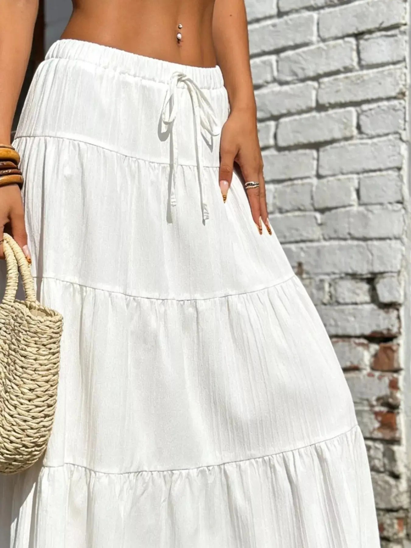 Tiered maxi skirt with drawstring waist detail