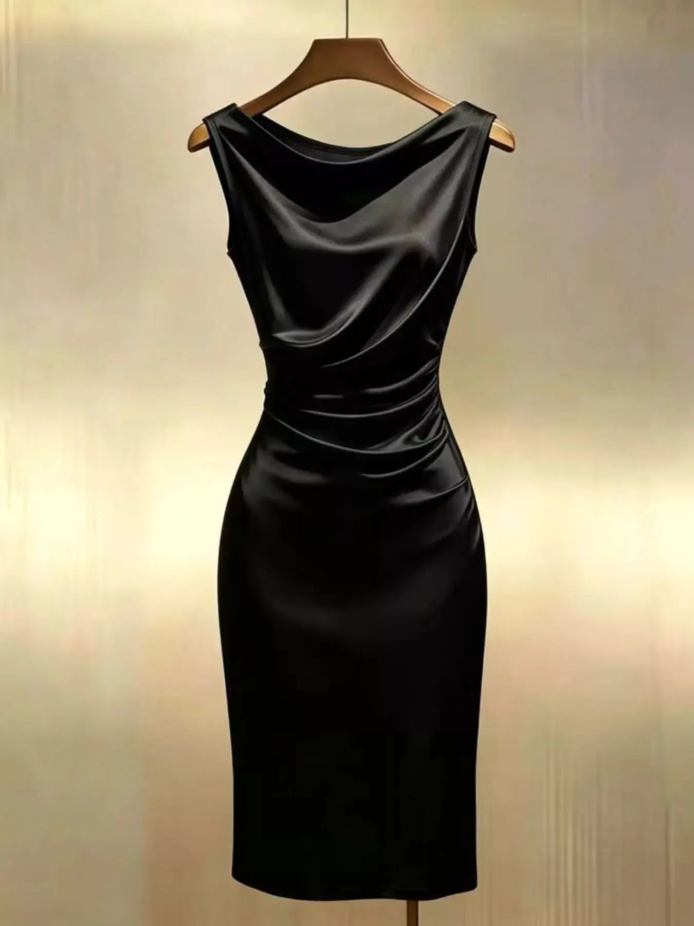 Women's Satin Cowl Neck Ruched Sleeveless Dress | 3 Colors Vicsxox