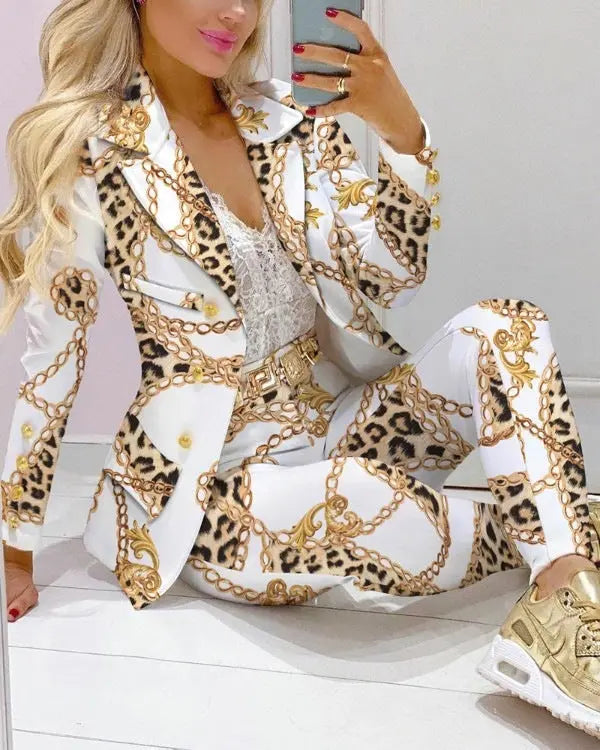 Women's Printed Coat & Trousers Set – 19 Prints, Casual Fashion Suit, S–XXL Vicsxox