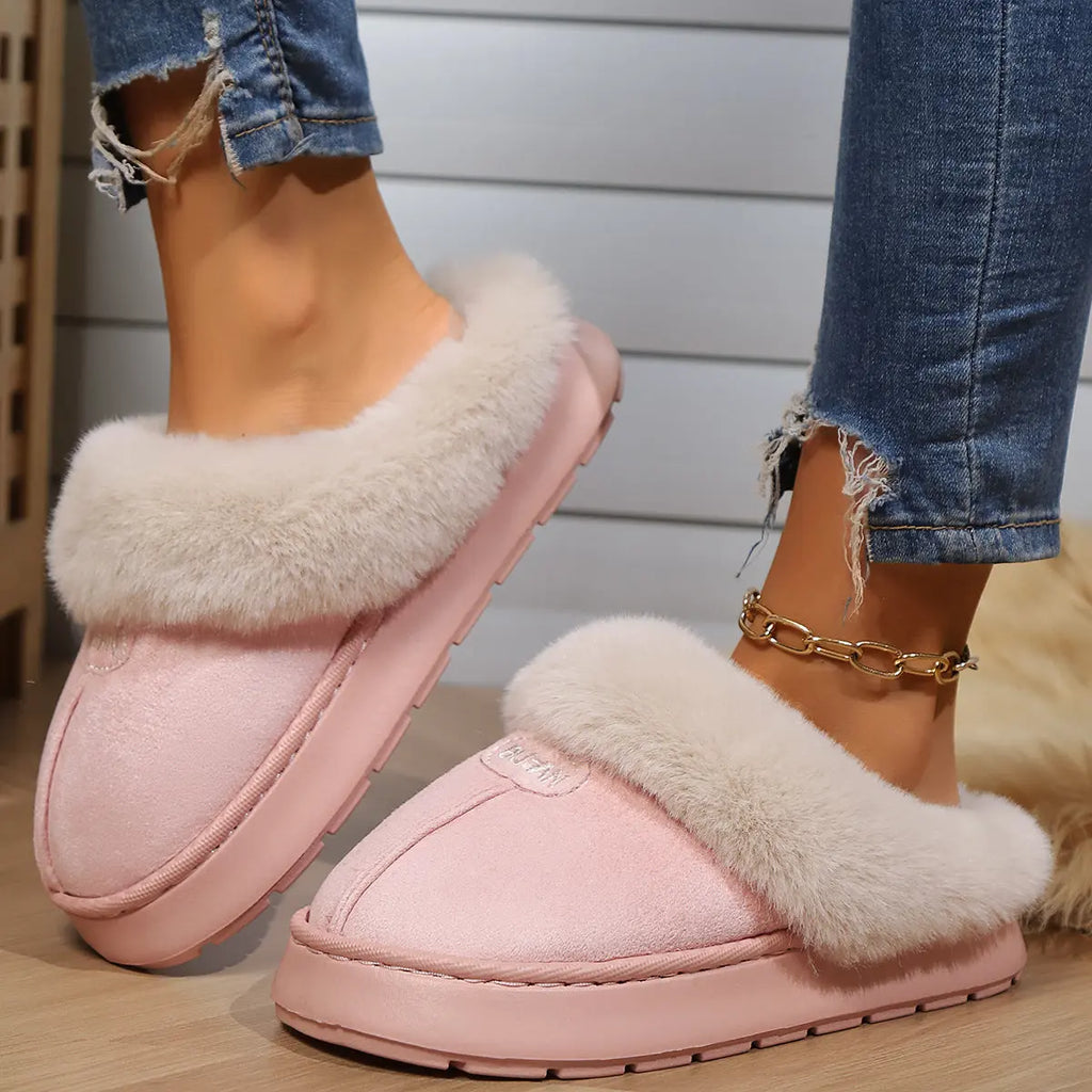 Women Fur Slippers Winter Warm Shoes Suede Plush House Indoor Outdoor Men Couples Cotton Cozy Comfy Faux Fur Slip-On Women House Shoes Memory Foam Suede Fluffy Comfort Plush Anti-Slip Slippers Stevvex