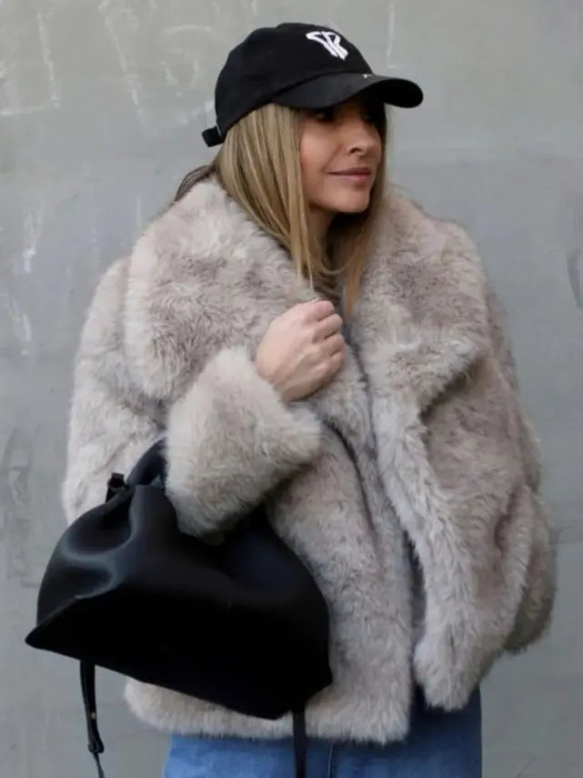 Women's Fluffy Faux Fur Coat | Oversized Lapel Jacket Vicsxox