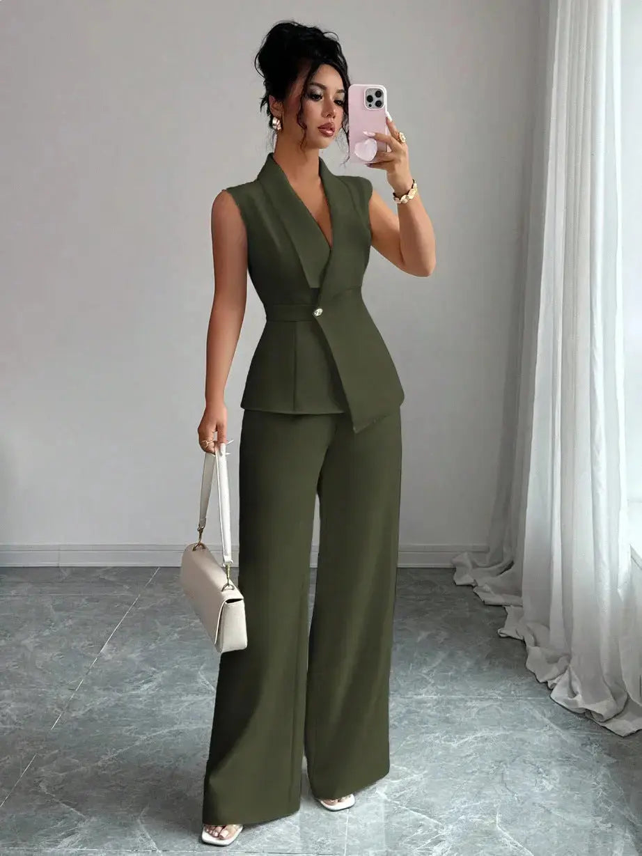 Women's Sleeveless Blazer & Straight-Leg Pants Set – 10 Colors, S–2XL Vicsxox